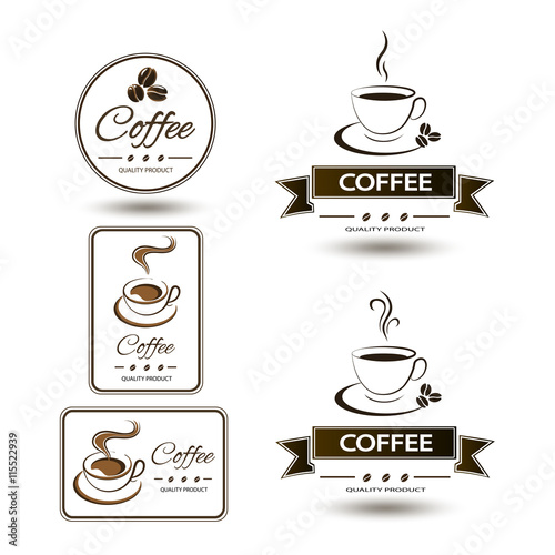 set of badges coffee cup drink