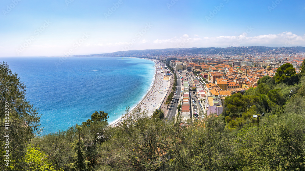 Beautiful panoramic view of beach in City of Nice, France