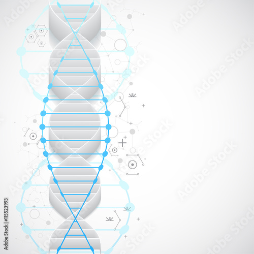 Science template, wallpaper or banner with a  3D DNA molecules.