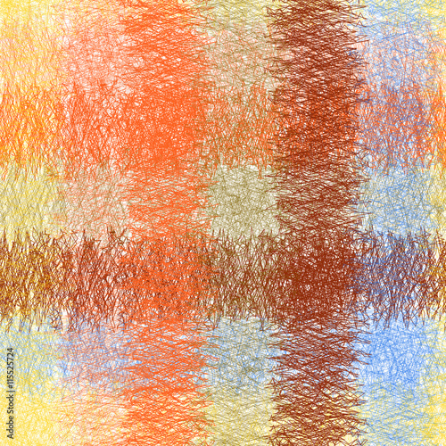 Checkered grunge striped weave seamless pattern in blue,orange,b