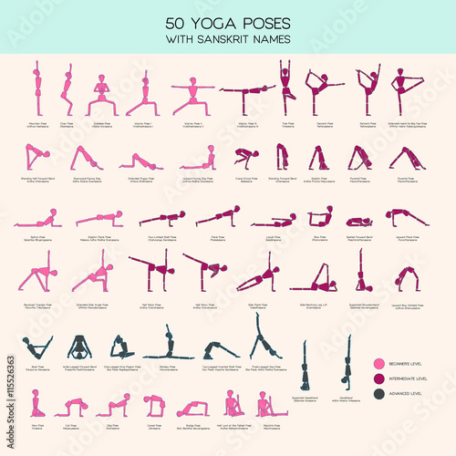 Yoga poses stick figure set