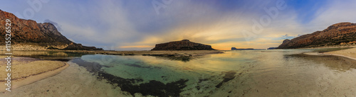 Amazing sunset of Balos Lagoon and Gramvousa island on Crete, Greece 