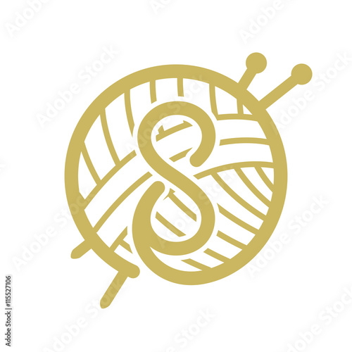 Number eight logo with skein of yarn and knitting needles.