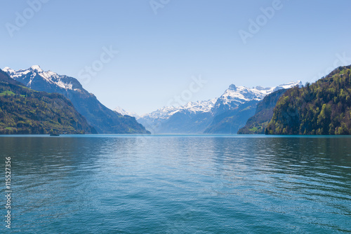 Air background. Ridge Mountains. Tops in snow. Lake Lucerne. Switzerland. Wide-Angle Lens