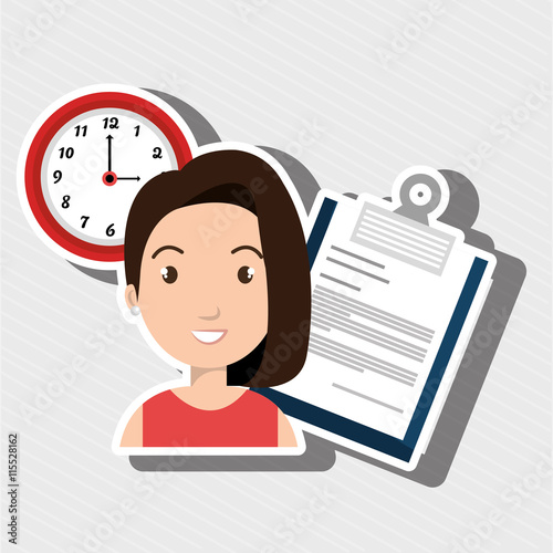 woman with papers and watch isolated icon design, vector illustration graphic 