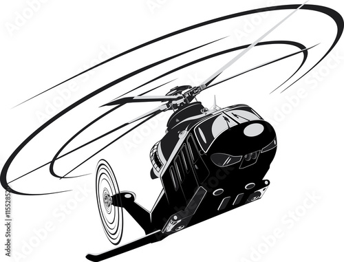 Simplified black and white image of a helicopter on a white background.