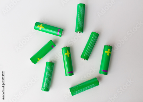 close up of green alkaline batteries