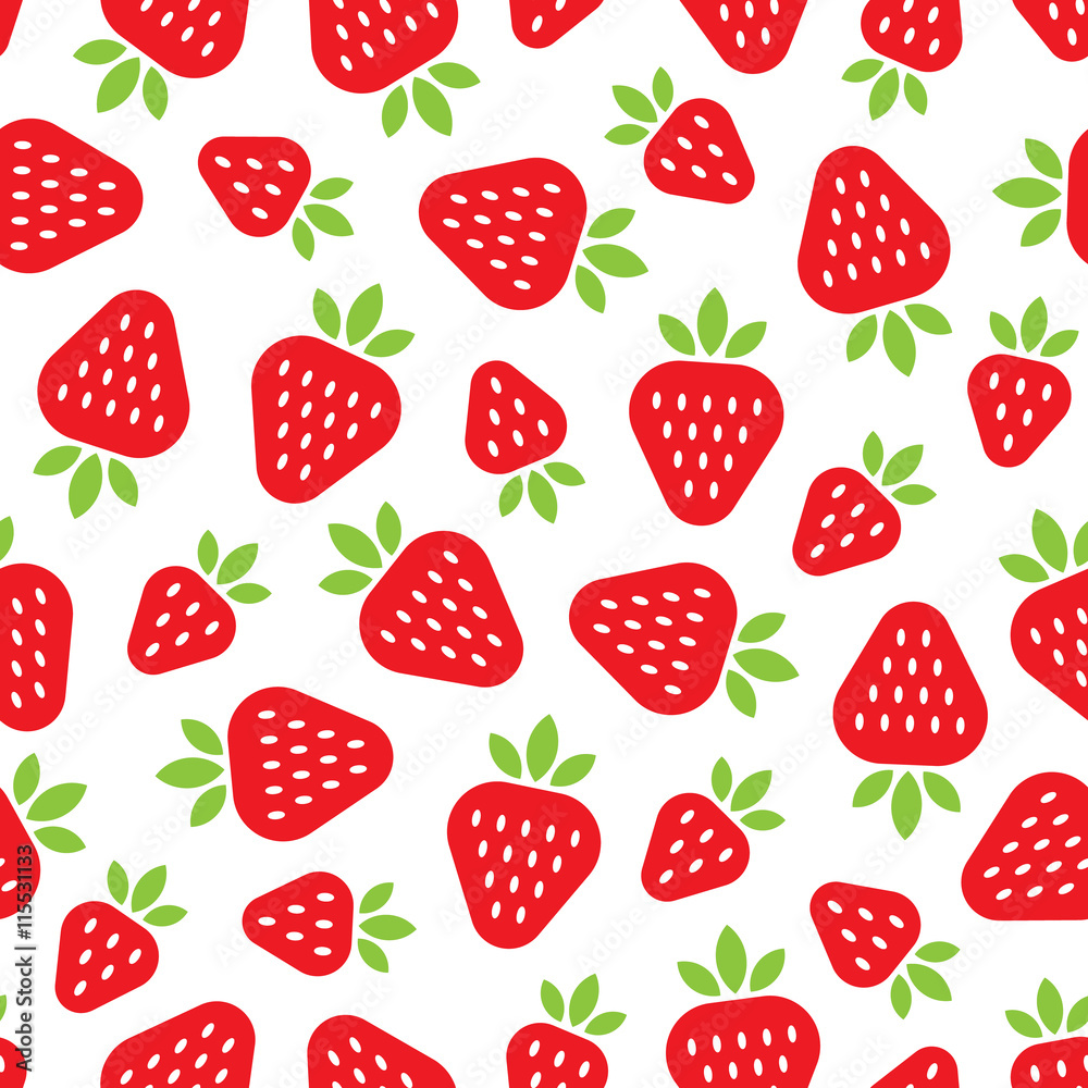 Seamless pattern with red strawberries in a flat style. Vector strawberry isolated on the white background. Seamless pattern with red strawberries in a flat style. Vector strawberry isolated on the white background.