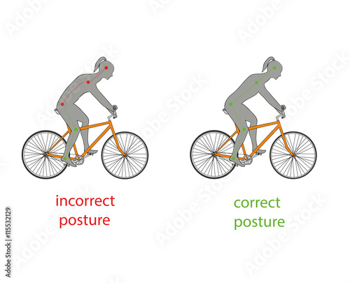 correct posture while riding a bicycle. vector illustration