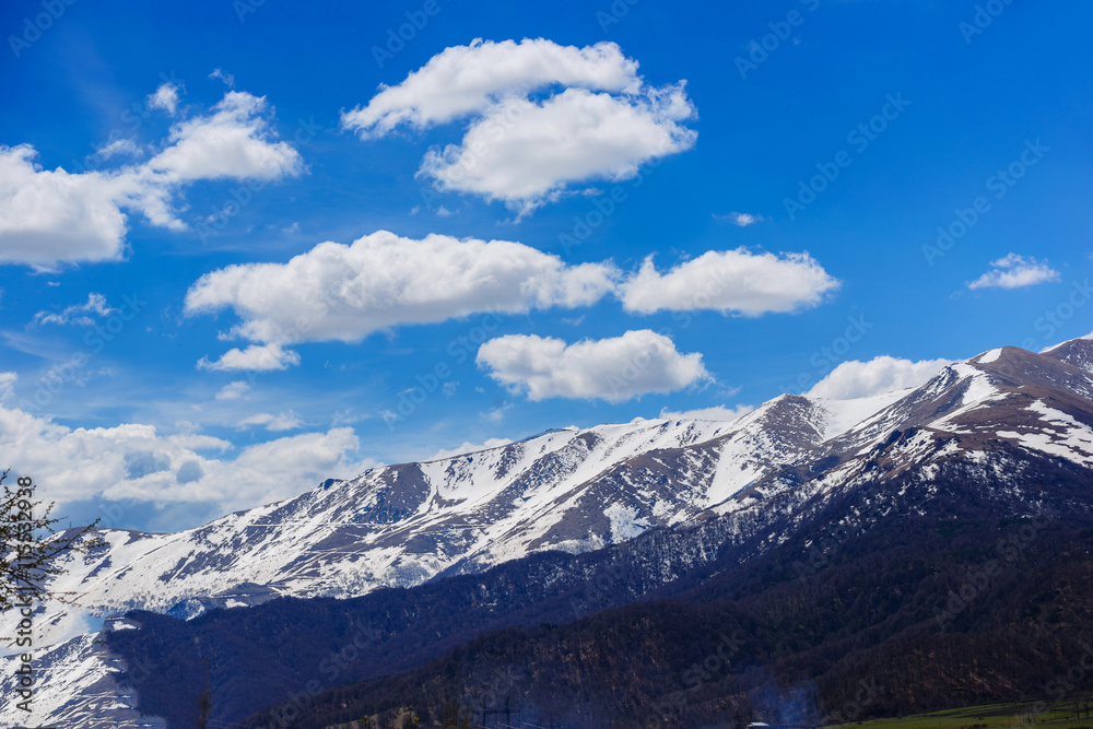 Amazing spring landscape with snowy mountains, Armenia