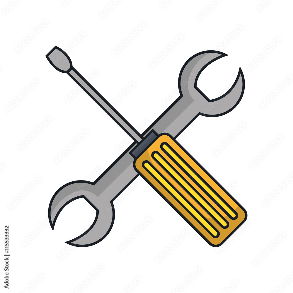 Wrench and screwdriver isolated flat icon, vector illustration graphic design. Wrench and screwdriver isolated flat icon, vector illustration graphic design.