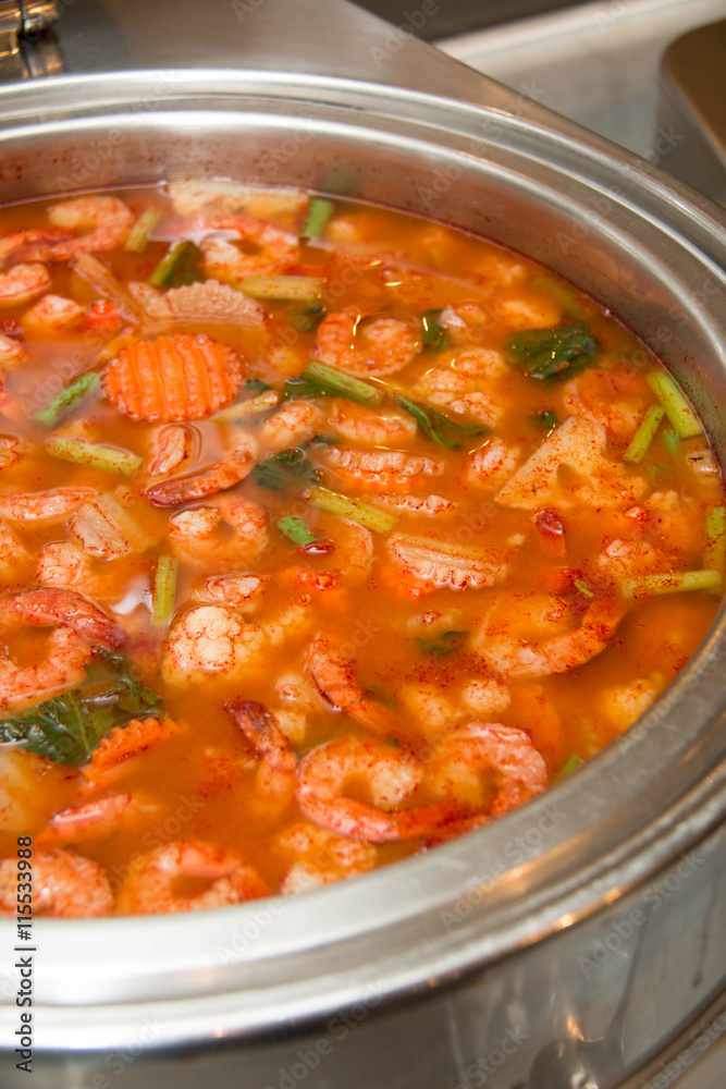 Hot and sour soup and shrimp in condensed water Hot and sour soup and shrimp in condensed water