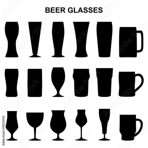 Set of silhouettes of beer glasses  vector illustration