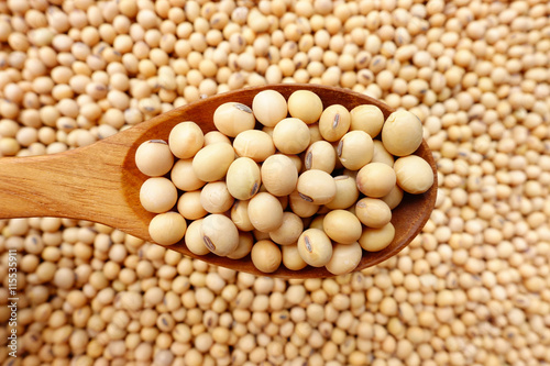 Soy beans with a wooden spoon