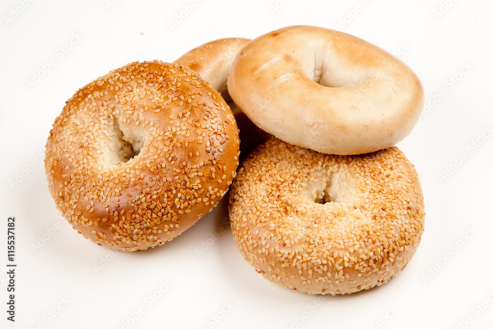 Bagels on white background