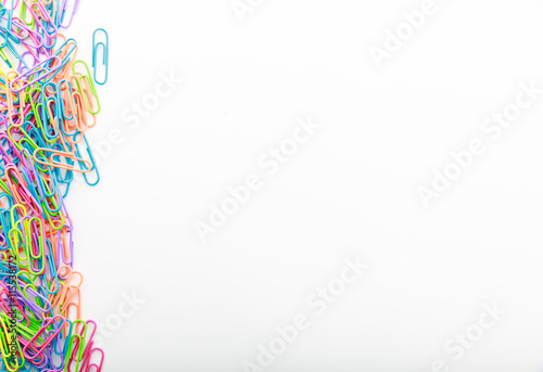 Paperclips on white background with copyspace