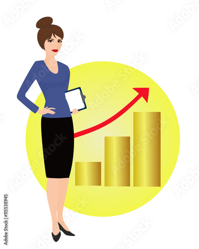 Specialist in public relations on background of rising graph