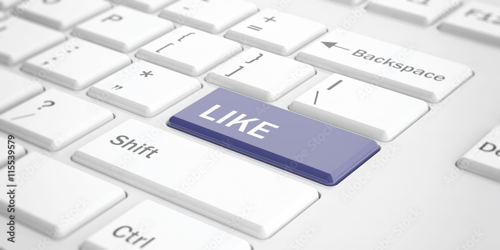 Like button on a keyboard. 3d illustration Like button on a keyboard. 3d illustration