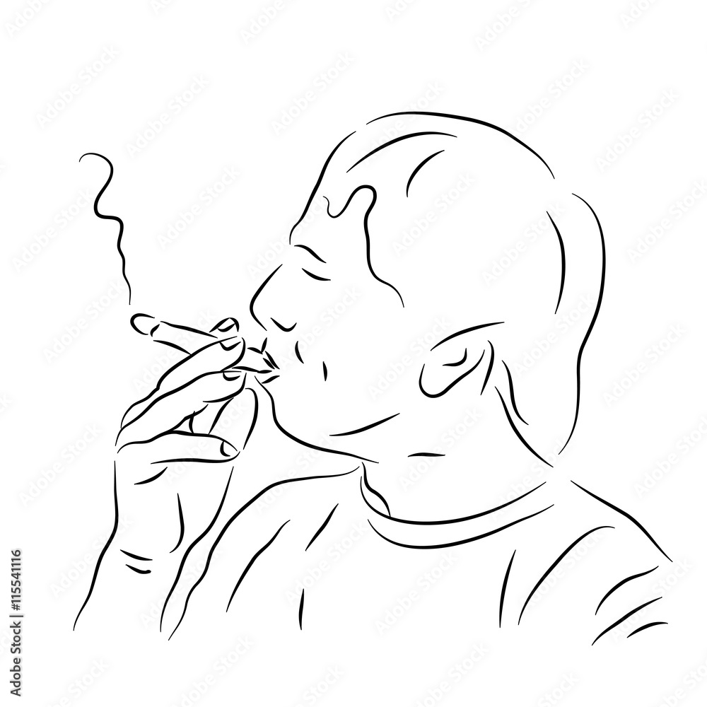 Vector drawing of a smoking man A man in a coat with short hair exhales  smoke and holds a cigarette One continuous line drawing of a smoker  21225834 Vector Art at Vecteezy