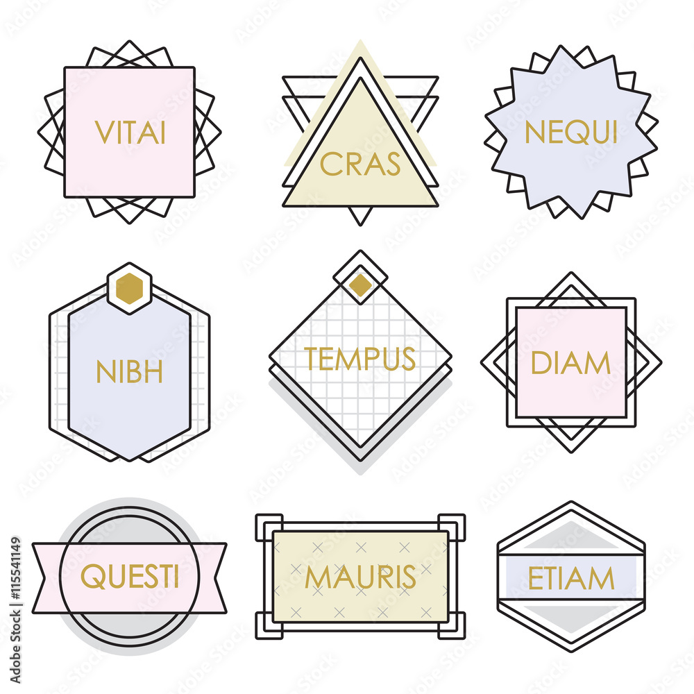 Obraz premium Cute geometrical line vintage emblems and labels set on white background