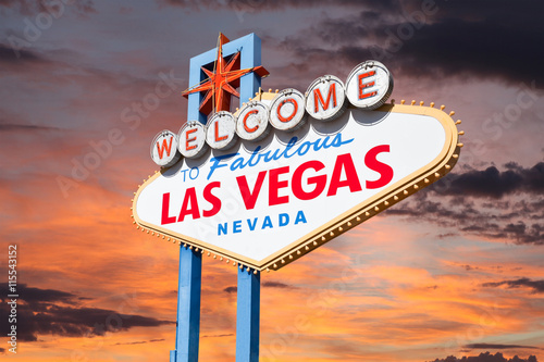 Las Vegas Welcome Sign with Sunrise Sky