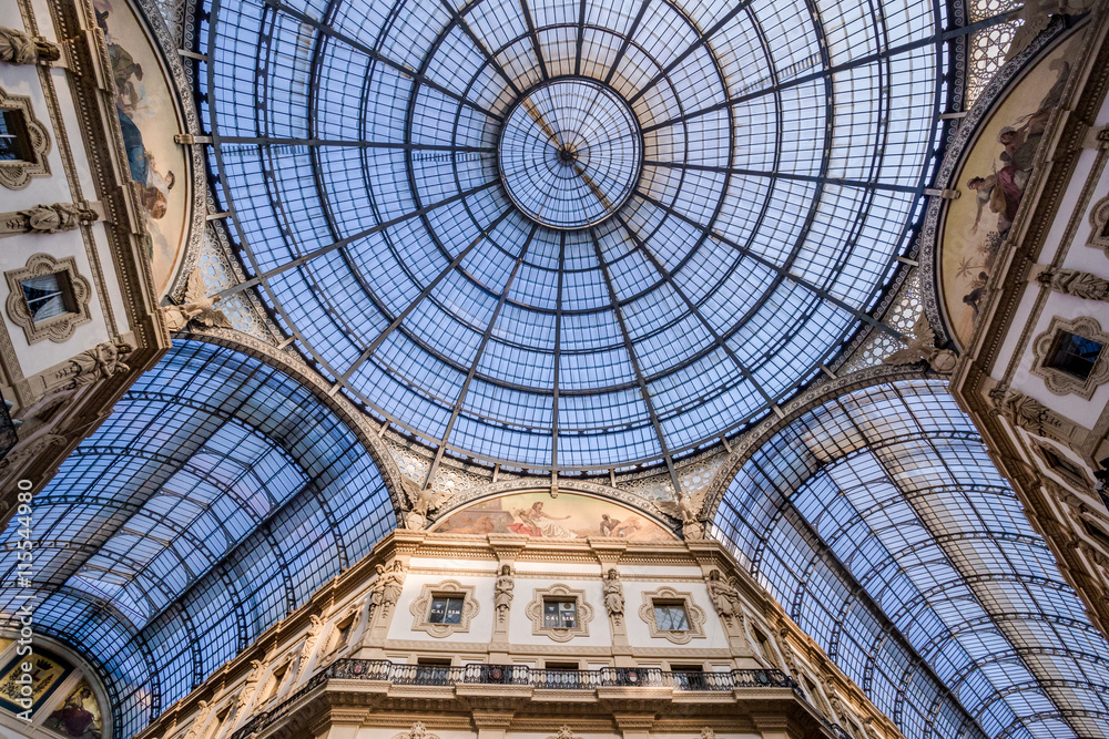 View of the roof of the Gallery Emanuele Vittorio, famous shopping mall of Europe