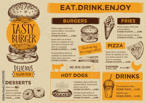 Restaurant cafe menu, template design.