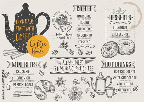 Coffee restaurant cafe menu, template design.
