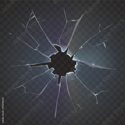 Realistic broken glass black background destruction vector illustration
