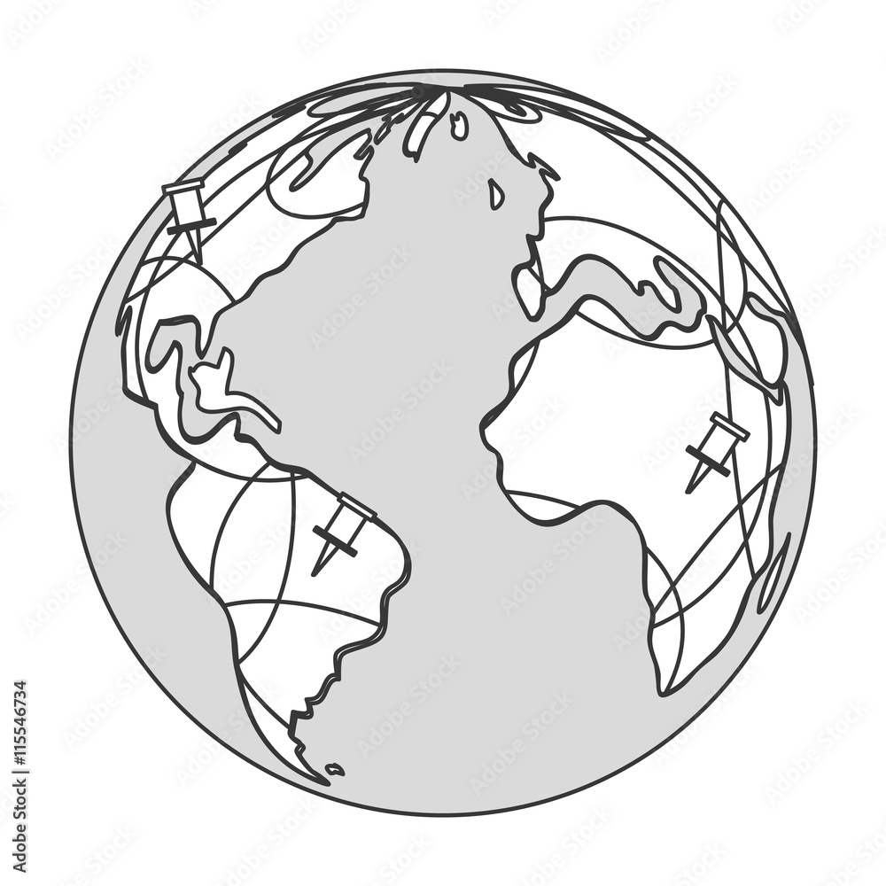 flat design earth globe with pins icon vector illustration