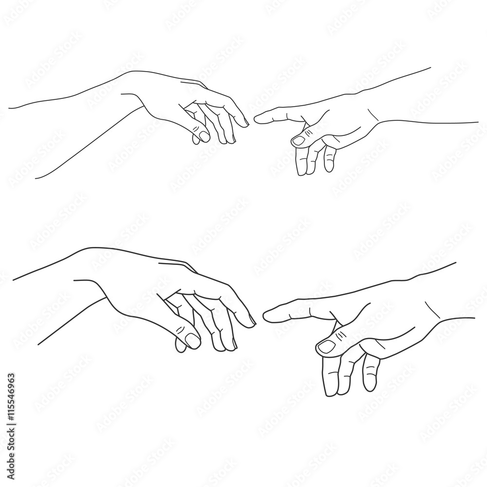 Adam and God hands, touch, hope, help, vector illustration Adobe Stock Adam and God hands, touch, hope, help, vector illustration Adobe Stock