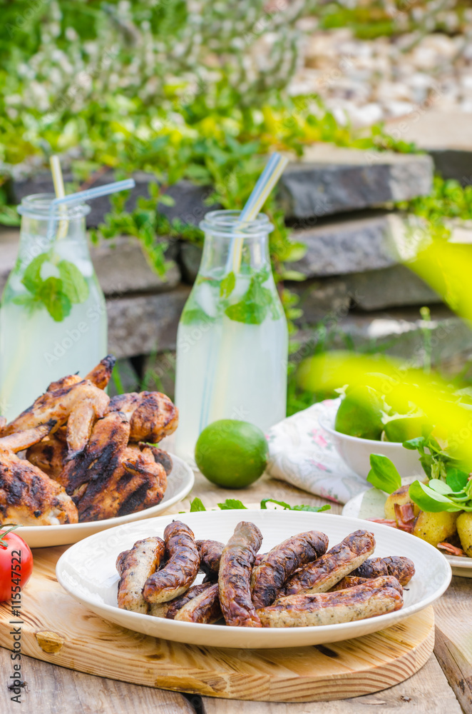 Delicious barbecue with lemonade
