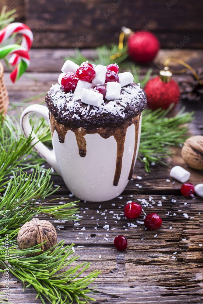 Christmas mug cake with marshmallow and cranberries Christmas mug cake with marshmallow and cranberries