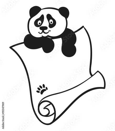 Fototapeta Naklejka Na Ścianę i Meble -  Panda with a sheet of paper in his paws