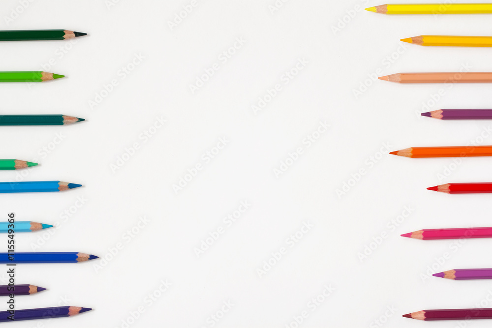Set of crayons frame on white background Set of crayons frame on white background