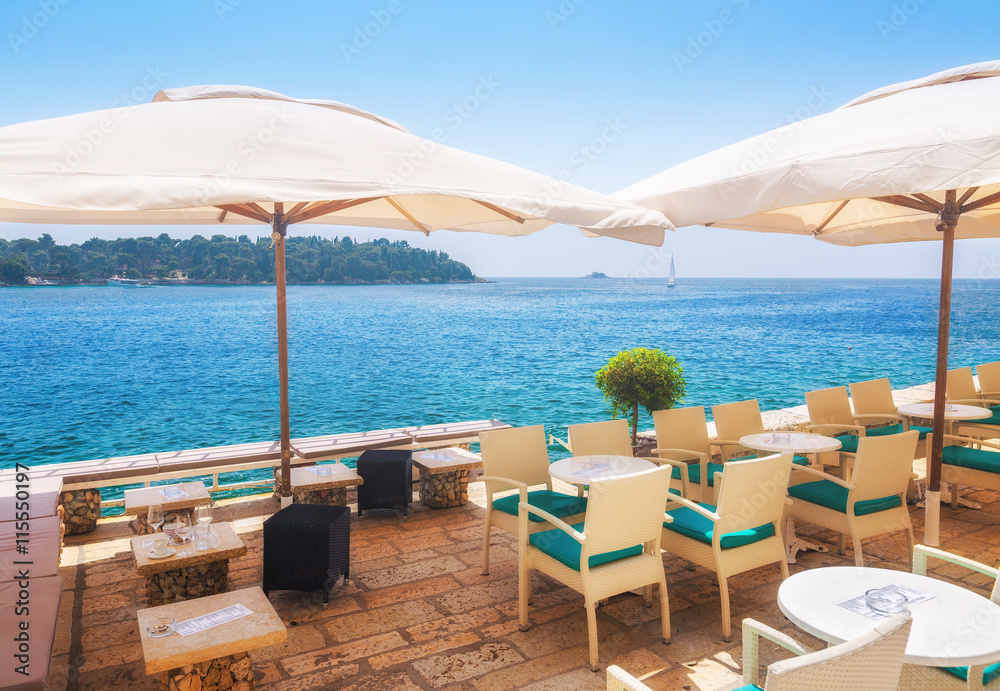 a summer terrace seaside view of traditional european mediterran