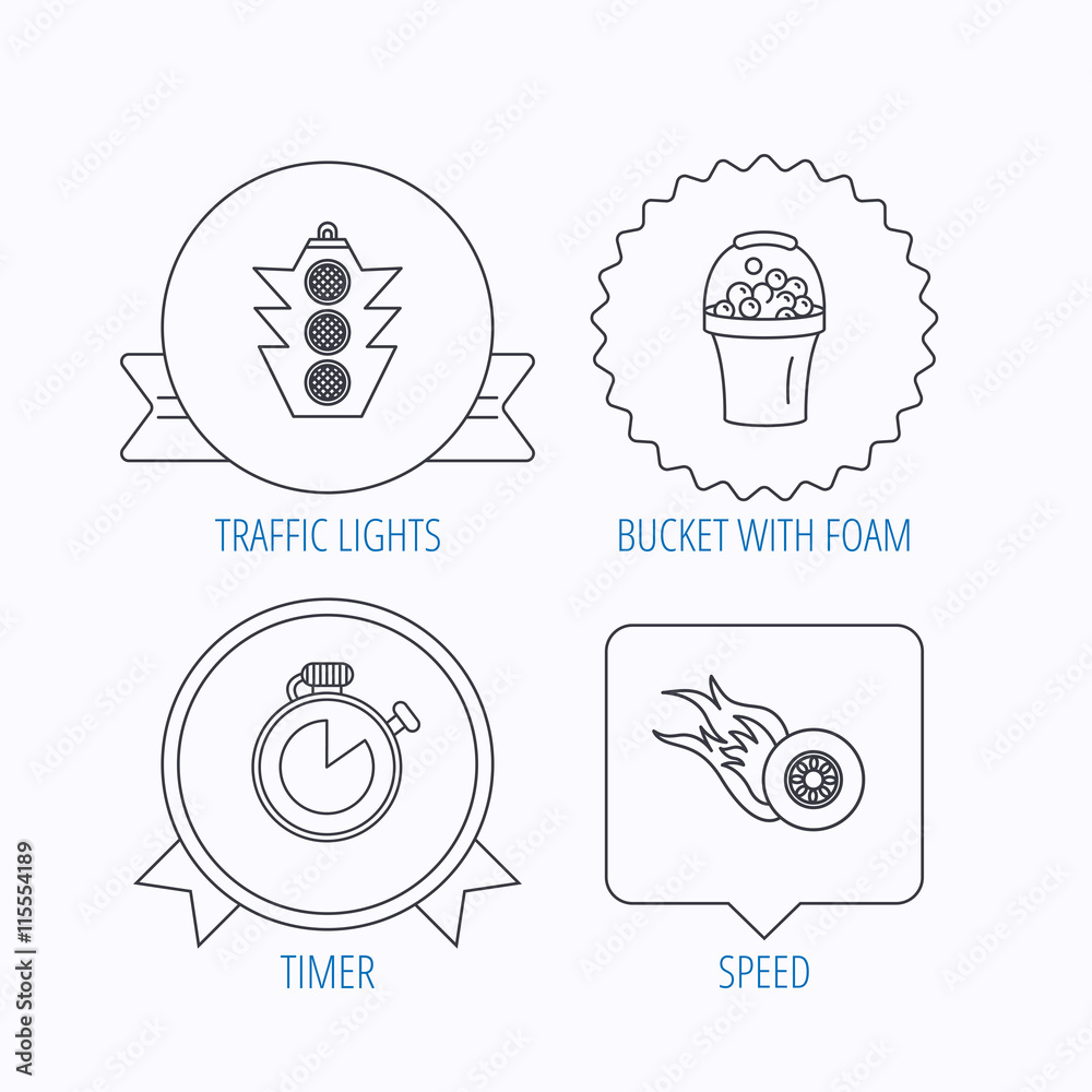 Race, traffic lights and speed icons.