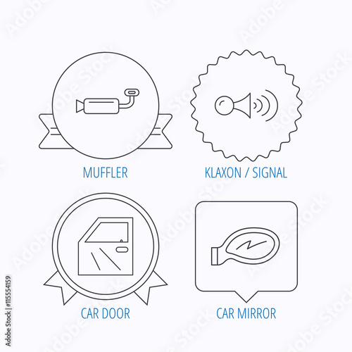 Car door, muffler and klaxon signal icons.