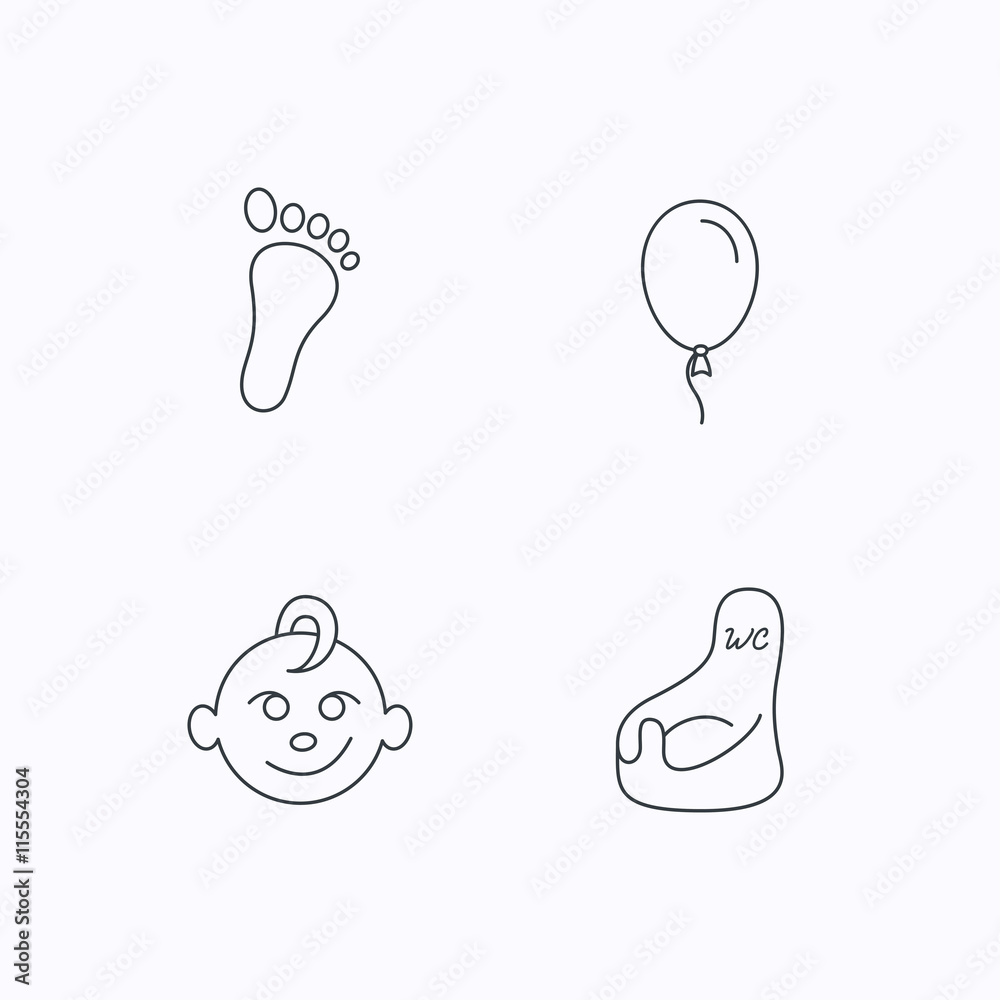 Fototapeta premium Footprint, baby boy and child toilet icons.