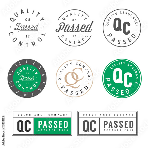 Set of vintage quality control passed stamps and stickers
