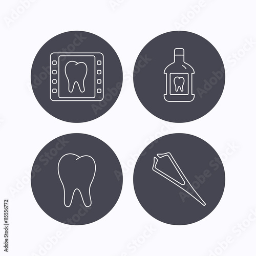 Mouthwash  tooth and dental x-ray icons.