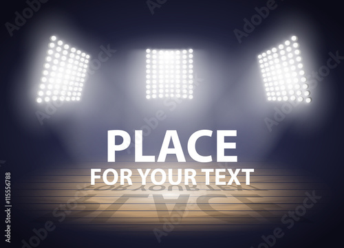 Stadium lights. Three spotlights on a Basketball arena. Vector illustration