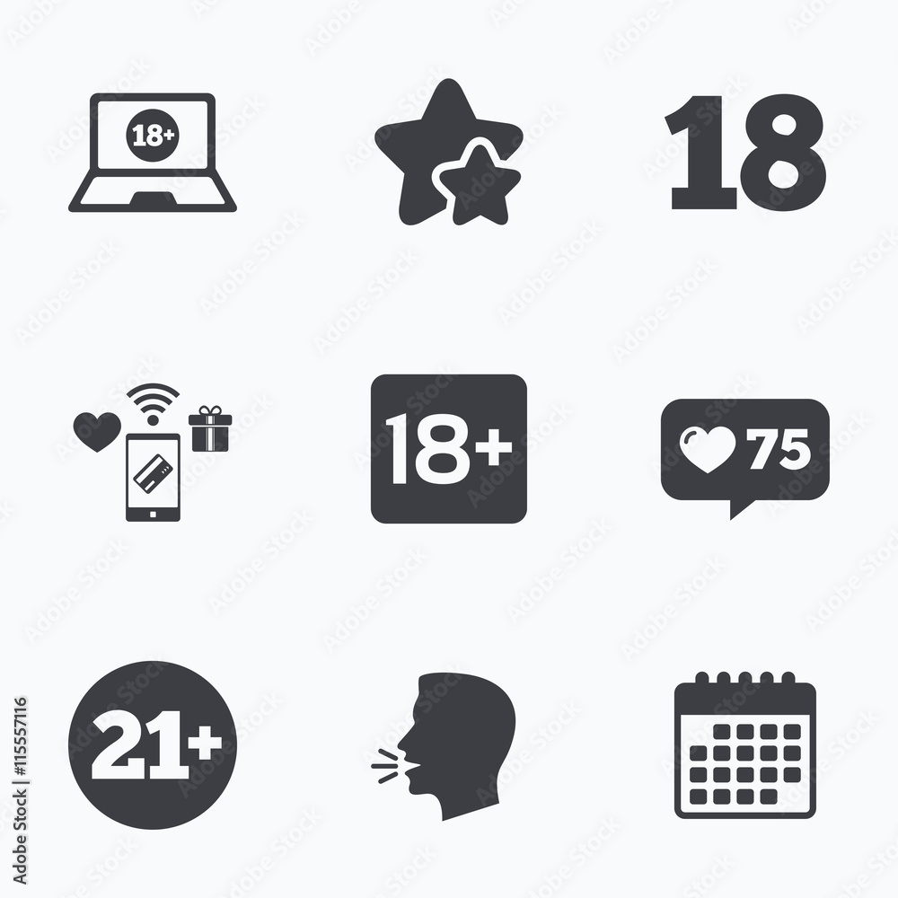 Adult content icons. Eighteen plus years sign. Adult content icons. Eighteen plus years sign.