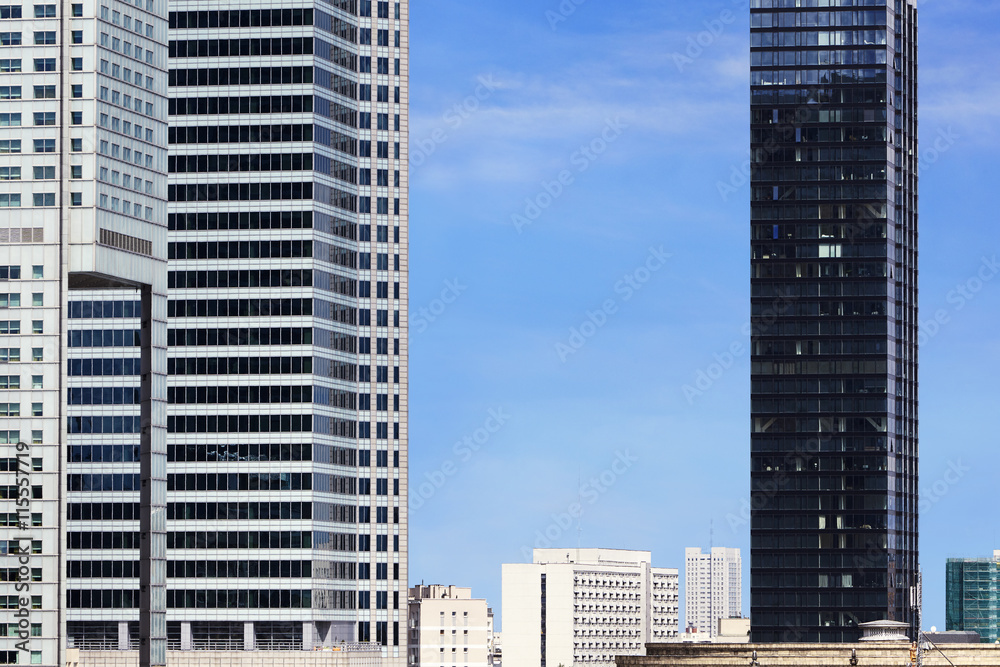 Modern skyscrapers in business district in Warsaw Modern skyscrapers in business district in Warsaw