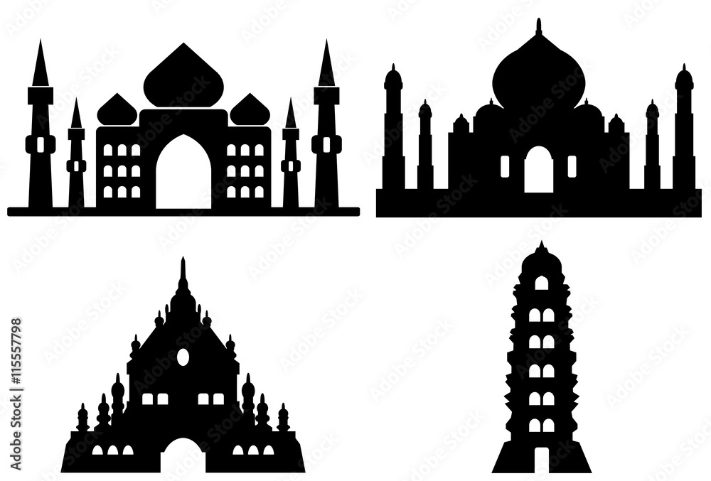 Temple et monuments en 4 icônes