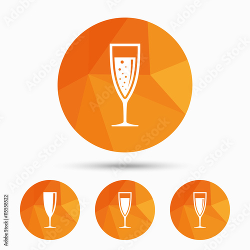 Champagne wine glasses signs. Alcohol drink.