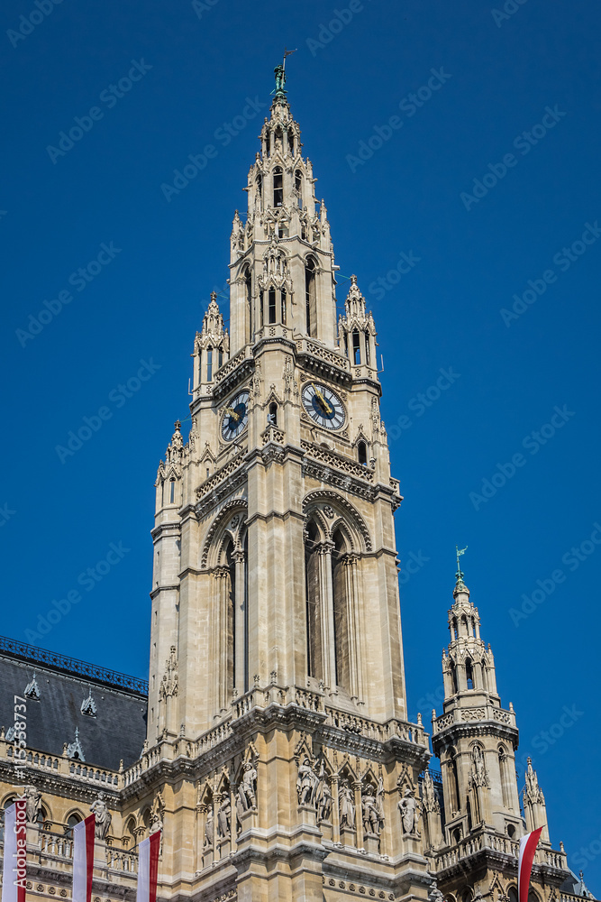 Neo-Gothic style City Hall building (1883) in Vienna, Austria. Neo-Gothic style City Hall building (1883) in Vienna, Austria.