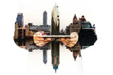 Double Exposure Hand of Businessman and City Building