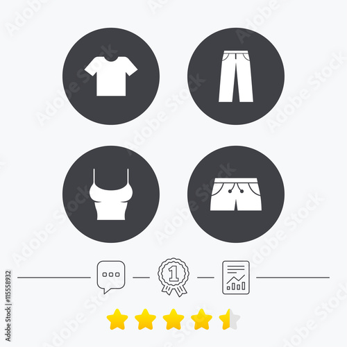 Clothes signs. T-shirt and pants with shorts.