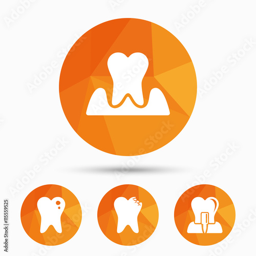 Dental care icons. Caries tooth and implant.